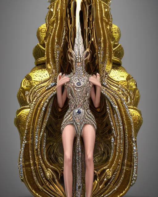 Image similar to a highly detailed metahuman 4 k close up render of an alien goddess bella hadid monument nataraja in iris van herpen dress schiaparelli in diamonds crystals swarovski and jewelry iridescent in style of alphonse mucha gustav klimt trending on artstation made in unreal engine 4