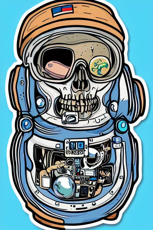 Image similar to A portrait of a skeleton as an astronaut, sticker, colorful, illustration, highly detailed, smooth and clean vector curves, no jagged lines, vector art, smooth