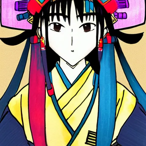 Prompt: anime samurai girl by takehito inoue, colorful