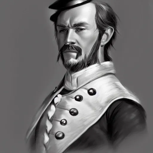 Image similar to a confederate general with puffy black sideburns, dnd character art, painting by artgerm and ed binkley