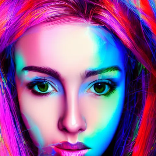 Prompt: holographic detailed portrait face of a girl with pink oil and acrylic haired high quality