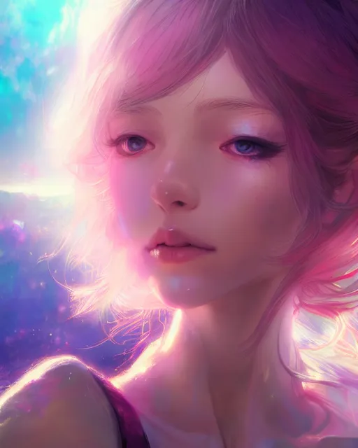 Image similar to portrait of cute girl, beautiful, fantasy, colorful, cinematic lighting, artstation, trending, highly detailed, focus, smooth, by hirohiko araki and yoshitaka amano