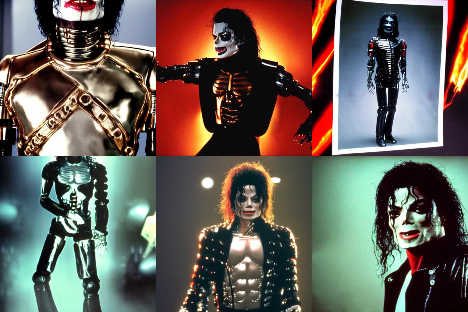 Prompt: very detailed color photograph of michael jackson as the terminator endoskeleton , dramatic light