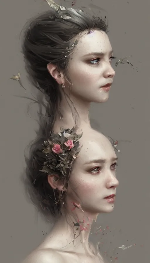 Image similar to A head and shoulders portrait of an attractive fairy by Greg Rutkowski, Sung Choi, Mitchell Mohrhauser, Maciej Kuciara, Johnson Ting, Maxim Verehin, Peter Konig, Bloodborne, 8k photorealistic, cinematic lighting, HD, high details, dramatic, dark atmosphere, trending on artstation