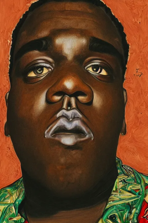 Prompt: a portrait of notorious b. i. g. aka biggie smalls in style of egon schiele, masterpiece, hyperdetailed, complex, intricate, 4 k, 8 k, sharp focus, trending on artstation