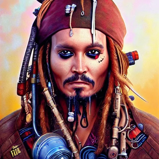 Prompt: Lofi BioPunk portrait of Jack Sparrow Pixar style by Tristan Eaton Stanley Artgerm and Tom Bagshaw