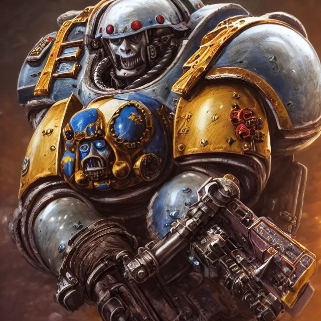 Image similar to a portrait of a space marine from warhammer 4 0 k, an ultrafine hyperdetailed illustration by kim jung gi, irakli nadar, intricate linework, bright colors, octopath traveler, final fantasy, unreal engine 5 highly rendered, global illumination, radiant light, detailed and intricate environment