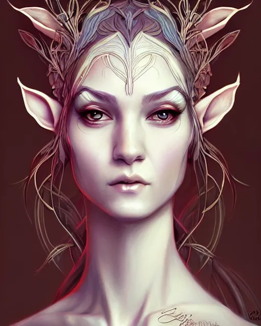 Image similar to digital art, centered portrait elven with short hair, face made with intricate roots, by james jean and by artgerm, by ross tran, ultradetailed, charachter design, concept art, trending on artstation,