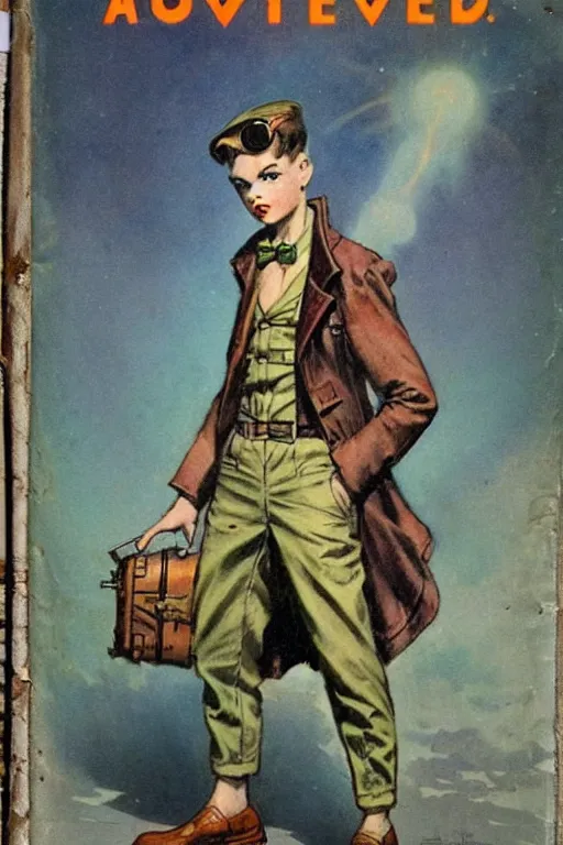 Prompt: ( ( ( ( ( 1 9 5 0 s pulp science fiction magazine cover art steampunk inventer adventure boy explorer costume. muted colors. ) ) ) ) ) by jean - baptiste monge!!!!!!!!!!!!!!!!!!!!!!!!!!!!!!