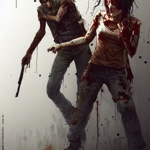 Image similar to clementine from the waking dead the last season been eaten by a couple of zombie by greg rutkowski