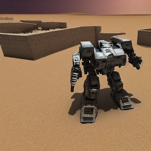 Prompt: mechwarrior walking in desert