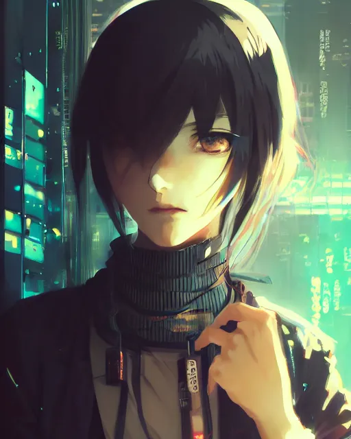 Image similar to kyoto animation, cool lady wearing cyberpunk intricate warcore, beautiful, detailed portrait, cell shaded, 4 k, concept art, by wlop, ilya kuvshinov, artgerm, krenz cushart, greg rutkowski, pixiv. cinematic dramatic atmosphere, sharp focus, volumetric lighting, cinematic lighting, studio quality