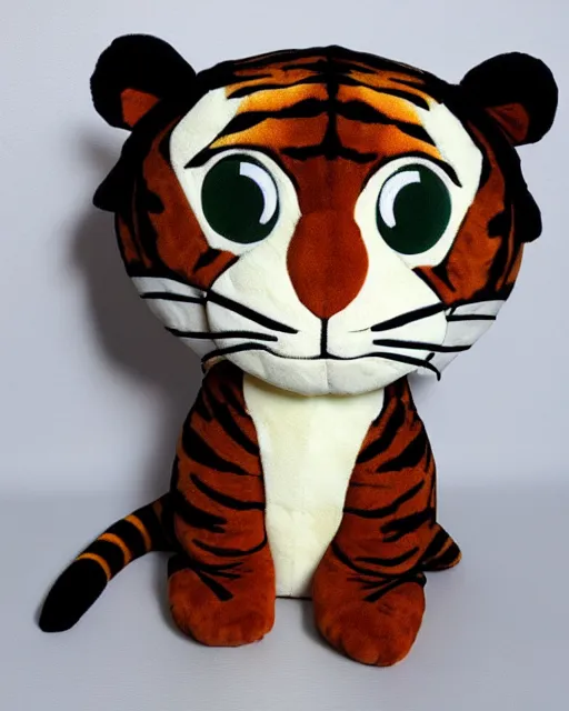 Image similar to an antropomorphic tiger plushie, digital art by studio ghibli, googly eyes, cute, anime artstyle