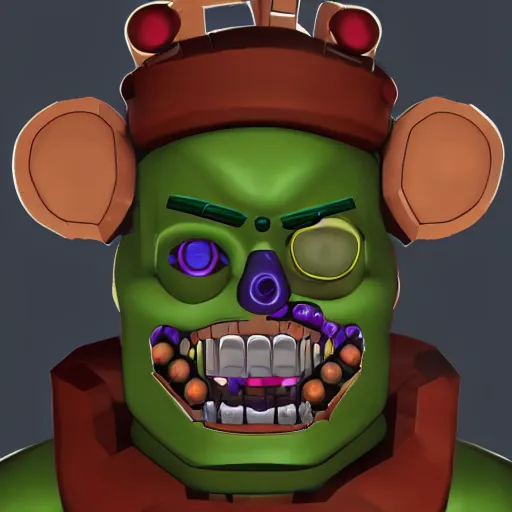 Prompt: cinematic bust portrait of zombie, head and chest only, style of Five Nights at Freddy's and Costume Quest