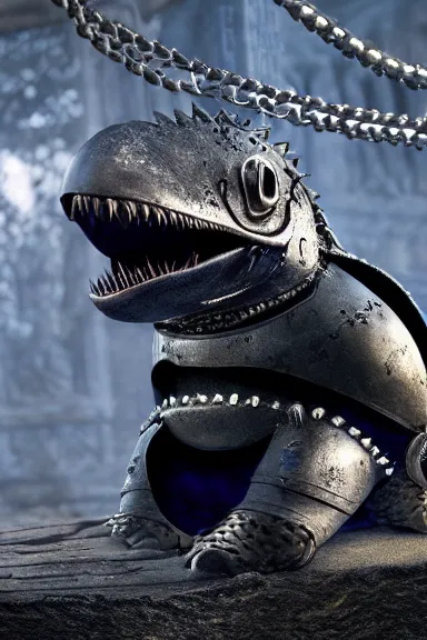 Image similar to very very intricate photorealistic photo of a chain chomp in an episode of game of thrones, photo is in focus with detailed atmospheric lighting, award - winning details