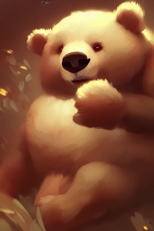 Image similar to cute cartoon bear, sharp focus, illustration, highly detailed, digital painting, concept art, matte, art by wlop and artgerm and greg rutkowski and alphonse mucha, masterpiece