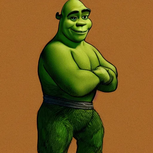 Image similar to shrek with buzz cut pencil sketch, colored
