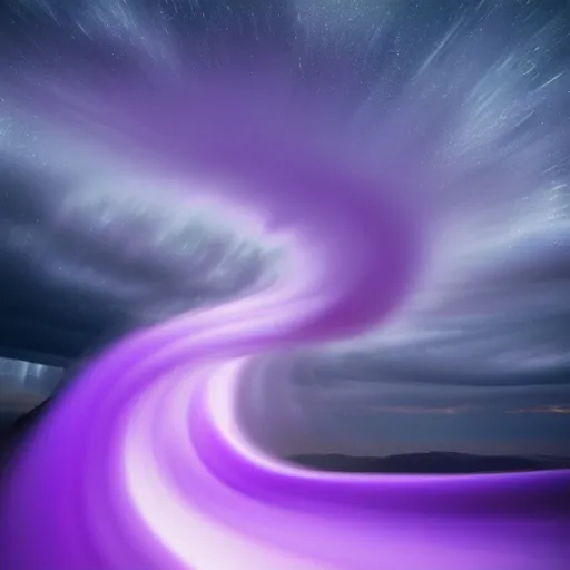 Prompt: amazing landscape photo of a purple tornado in the shape of a funnel by marc adamus, digital art, beautiful dramatic lighting