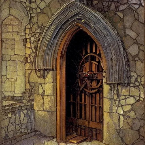 Image similar to an oak door in a medieval building with a terrible secret behind it by stanley artgerm lau, greg rutkowski, thomas kindkade, alphonse mucha, loish, norman rockwell.