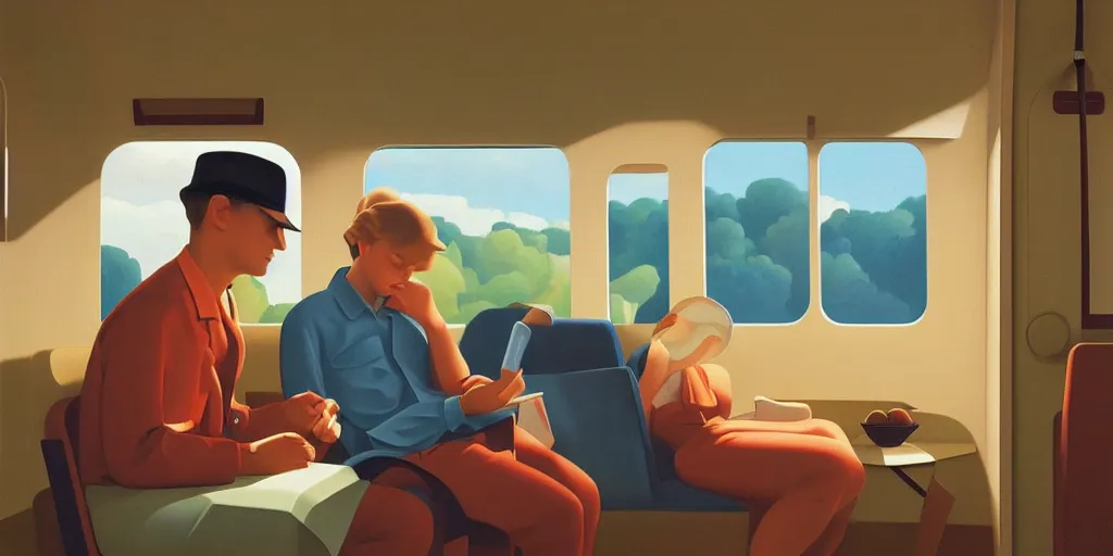 Image similar to sad in the train wagon, summer evening, kenton nelson