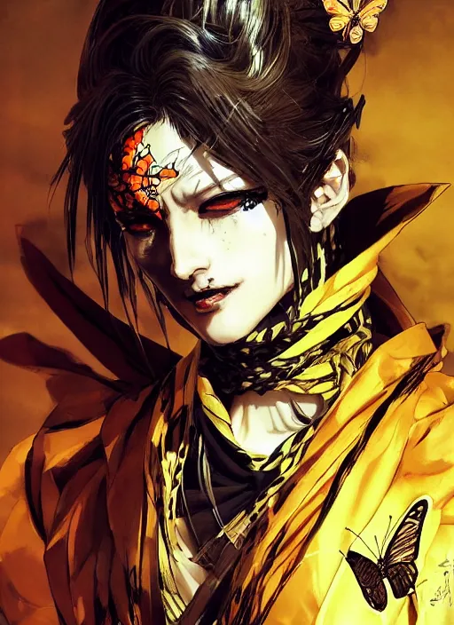 Prompt: portrait of a butterfly insect in silk ornate robe. in style of yoji shinkawa and hyung - tae kim, trending on artstation, dark fantasy, great composition, concept art, highly detailed, dynamic pose, vibrant colours.