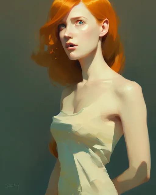 Image similar to hyper - realistic portrait of beautiful ginger female noble lady by atey ghailan, by greg rutkowski, by greg tocchini, by james gilleard, by joe fenton, by kaethe butcher, dynamic lighting, gradient light yellow, brown, blonde cream and white color scheme, grunge aesthetic