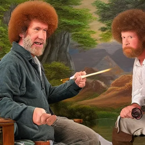 Prompt: David Bull in an epic battle against Bob Ross