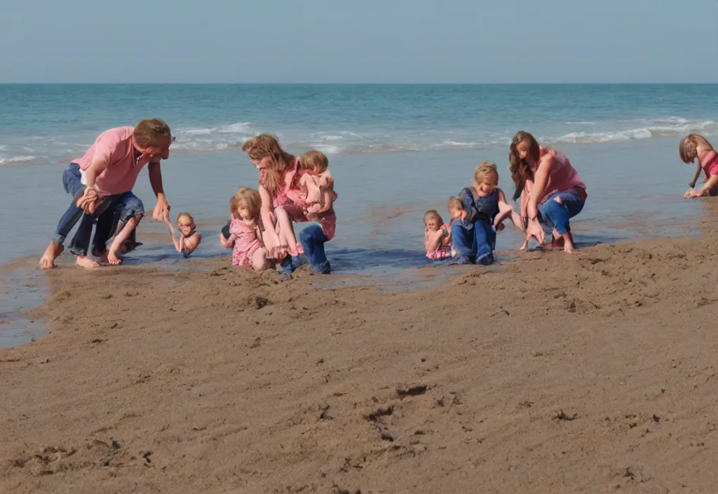 Image similar to a family at the beach playing in the sand