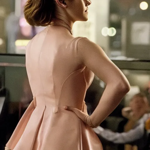 Image similar to emma watson in wolf of wall street. imax movie still.