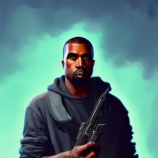 Prompt: highly detailed portrait kanye west holding revolver! gta v stephen bliss unreal engine fantasy art by greg rutkowski loish rhads ferdinand knab makoto shinkai lois van baarle ilya kuvshinov rossdraws tom bagshaw global illumination radiant light detailed intricate environment