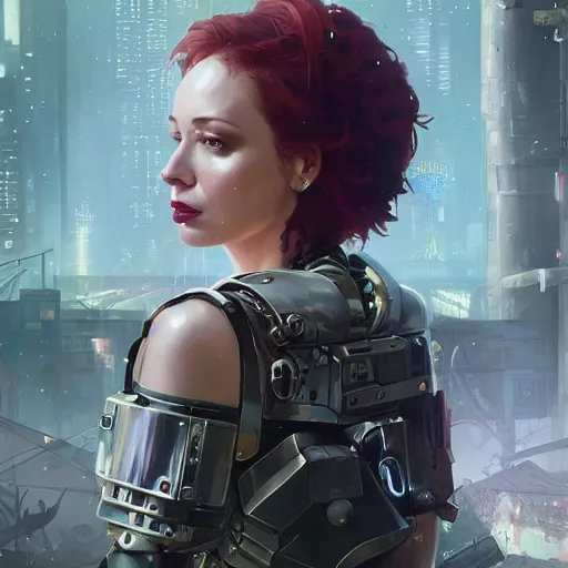 Prompt: highly detailed upper body portrait christina hendricks wearing shiny plastic armor cyberpunk in gta v, stephen bliss, unreal engine, fantasy art by greg rutkowski, loish, rhads, ferdinand knab, makoto shinkai and lois van baarle, ilya kuvshinov, rossdraws, tom bagshaw, global illumination, radiant light, detailed and intricate environment