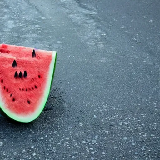 Image similar to watermelon creature made of water melons running away from the police, watermelon, watermelon, police body cam footage, blurry footage