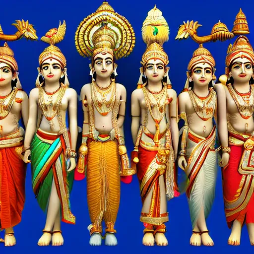 Prompt: 3d render of Idols Indian Gods, Unreal engine, white background, 8k