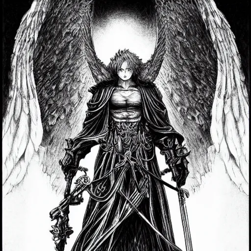 Prompt: the angel of death by kentaro miura, hyper - detailed masterpiece, very good shading, professional work, digital art