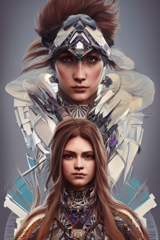 Image similar to symmetry!! portrait of woman with hawk features in the style of horizon zero dawn, machine face, intricate, elegant, highly detailed, digital painting, artstation, concept art, smooth, sharp focus, illustration, art by artgerm and greg rutkowski and alphonse mucha, 8 k