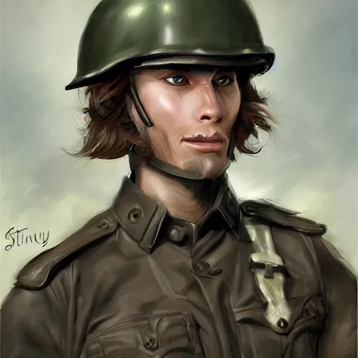 Prompt: a sodier with a head of a british longhair in the war, by stanely artgerm