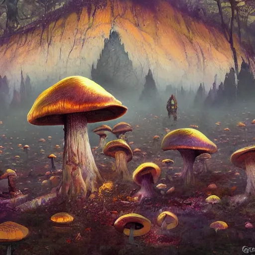 Image similar to psychedelic trip mushrooms geog darrow greg rutkowski