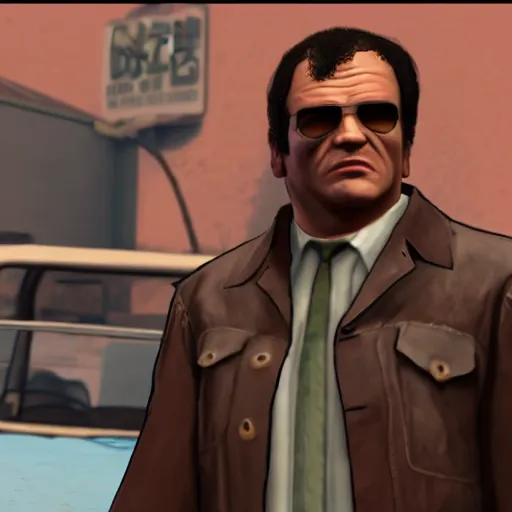 Image similar to quentin tarantino as a gangster in GTA 5 4k