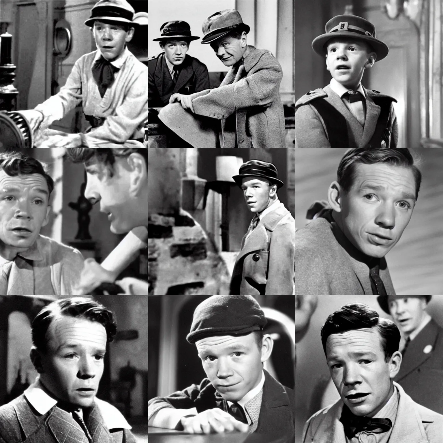 Prompt: film still of young ( ( lee evans ) ) as john mills!!!! in the history of mr. polly ( 1 9 4 9 )