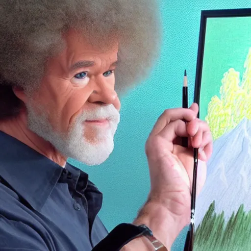 Prompt: bob ross drawing bob ross while looking at bob ross, beautiful, realistic, 8 k