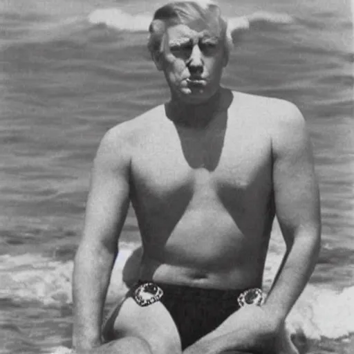 Image similar to donald trump wearing a bathing suit, 1 9 2 0 s