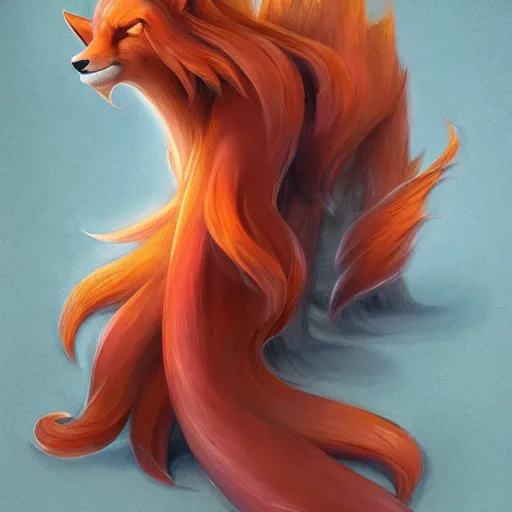 Prompt: A full-length portrait of a beautiful firefox with nine tails， full of details, concept art, smooth, by Kittichai Rueangchaichan and wlop ，trending on cgsociety and artstation，8kHDR，light effect