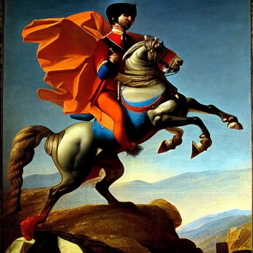 Image similar to Napoleon on a giant eagle painted by Jacques-Louis David