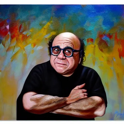Prompt: <painting style=bad>Danny DeVito</painting>