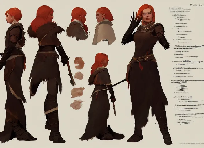 Image similar to character sheet for a ginger woman, healer, mage, for dragon age by greg rutkowski, by studio ghibli, digital art, trending on artstation, hd, 8 k, highly detailed, good lighting, beautiful, masterpiece