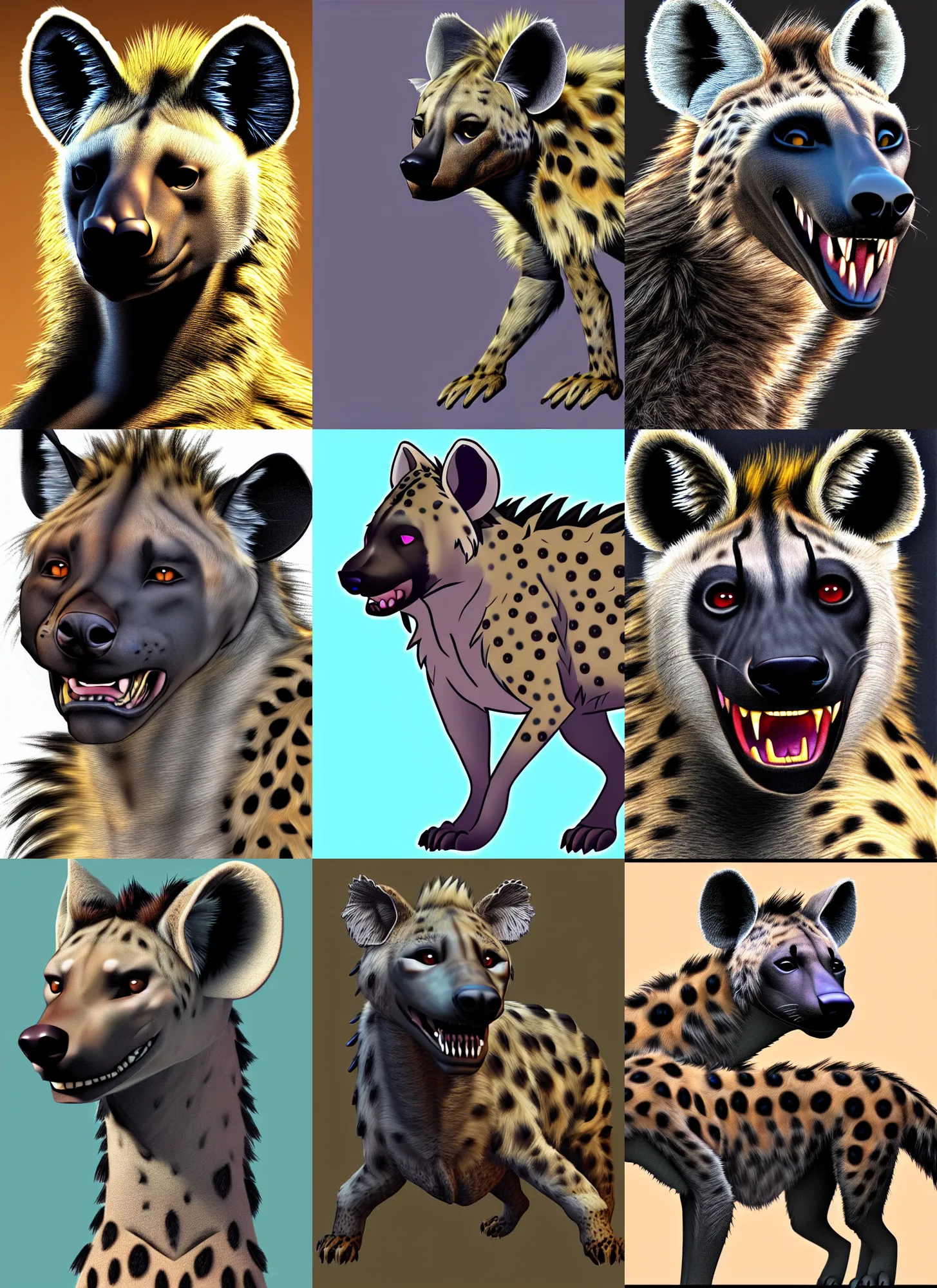 Prompt: a furry hyena fursona, photorealistic, trending on weasyl