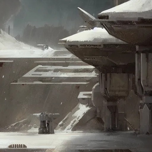 Image similar to star wars concept art by greg rutkowski, a post - modern city between a snowed mountain range, sharp foccus, cinematic ilumination, nostalgic atmosphere.