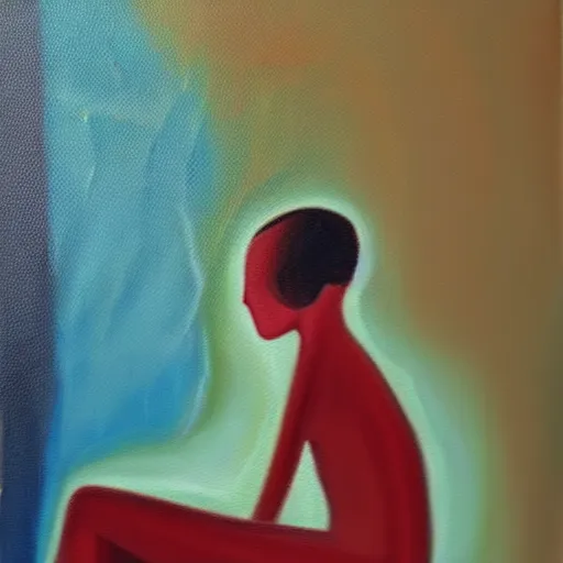 Prompt: abstract illustration of mental illness, oil painting on canvas, isolation, loneliness