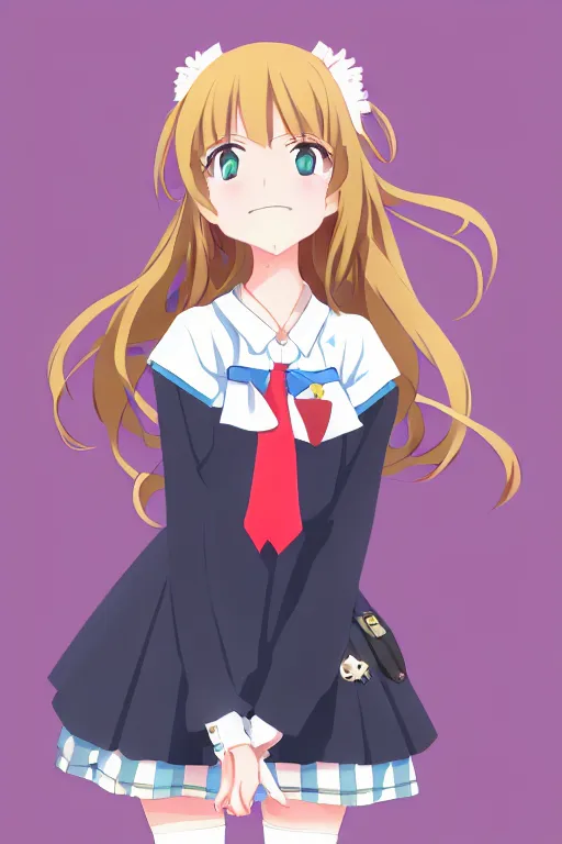 Image similar to An high school girl with smile, portrait, full body, Illustrator, kyoto animation, aniplex, pixiv