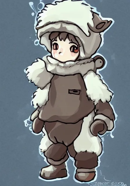 Prompt: little boy wearing sheep suit using a smartphone, gray, blue, green and brown pallet color. made in abyss art style, inspired in kris from deltarrune, cute detailed artwork, anatomically correct, soft details, ligh, reflection